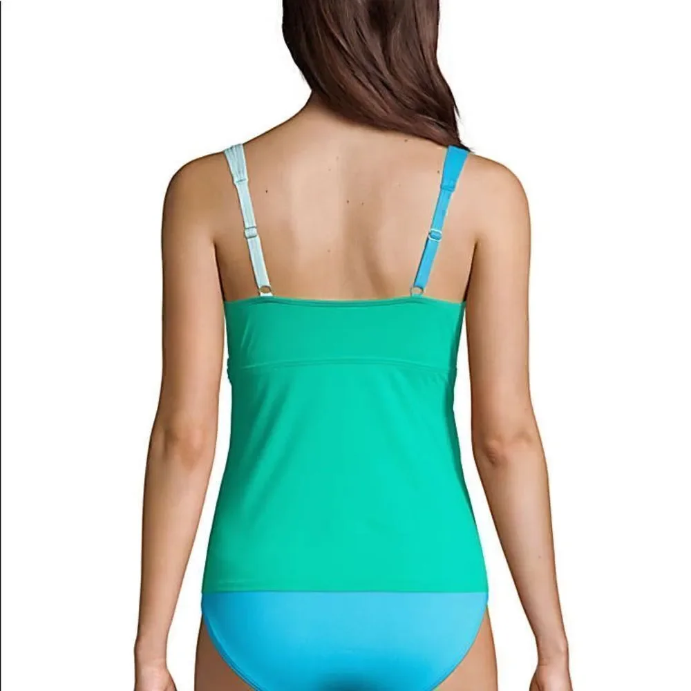 Land’s End V wrap underwire Tankini top green aqua turquoise adjustable Various